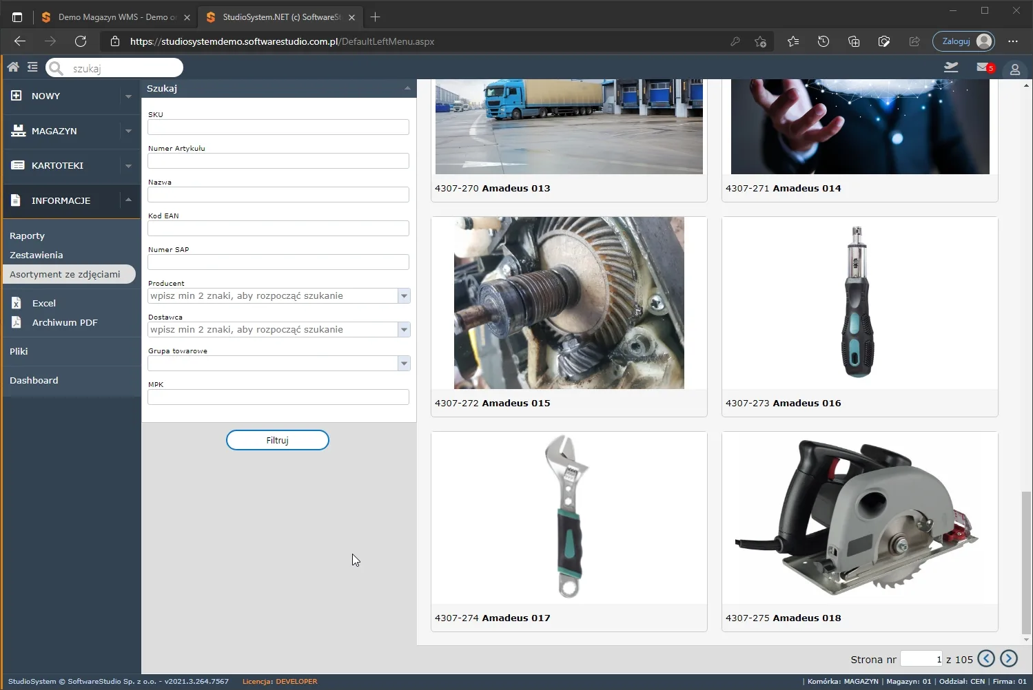 Kartoteka asortymentu ze zdjęciami produktów w systemie Studio WMS.net